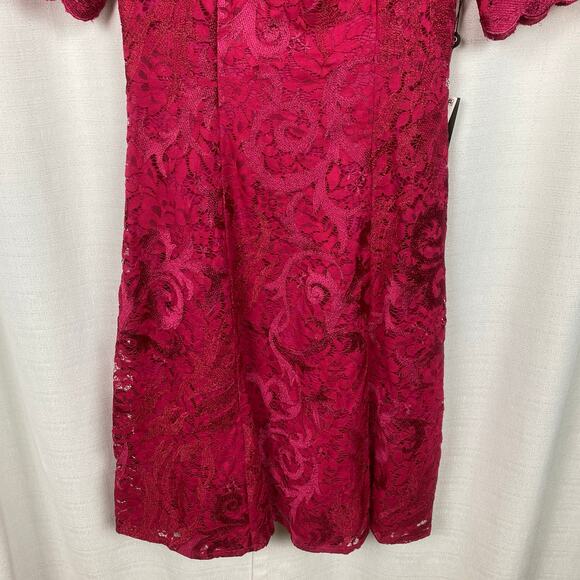 Adrianna Papell Warm Cherry Red Embroidered Lace Midi Dress Sz.2 NWT - Picture 6 of 15
